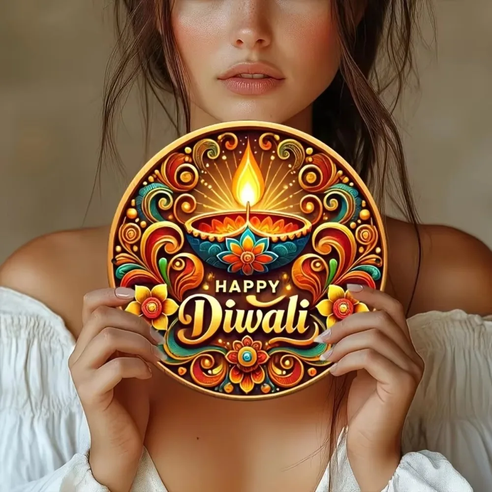 CIFBUY Retro Diwali Elegant Diya Aluminum Wall Art Waterproof Wearproof Metal Sign Home Bar Cafe Yard Room Decor Gift