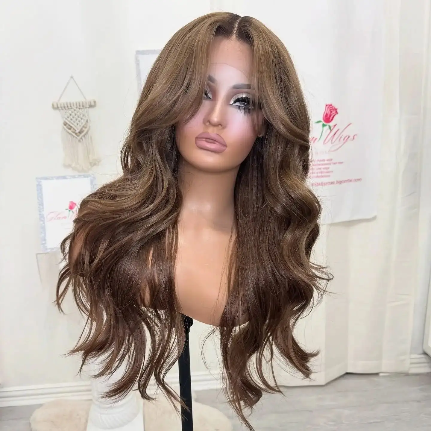 موضة 13x4 أومبير بني كستنائي داكن شعر مستعار مظهر واقعي شعري طبيعي غلويليس الباروكات صغيرة كبيرة الحجم قبعة طويلة فضفاضة موجة شعر مستعار #1