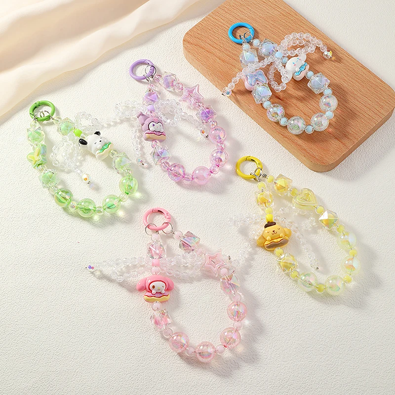 1PCS Sanrio Butterfly Knot Keychain Cute Flower Beaded Keyring Bag Pendant Charms Earphone Case Decoration DIY Accessories