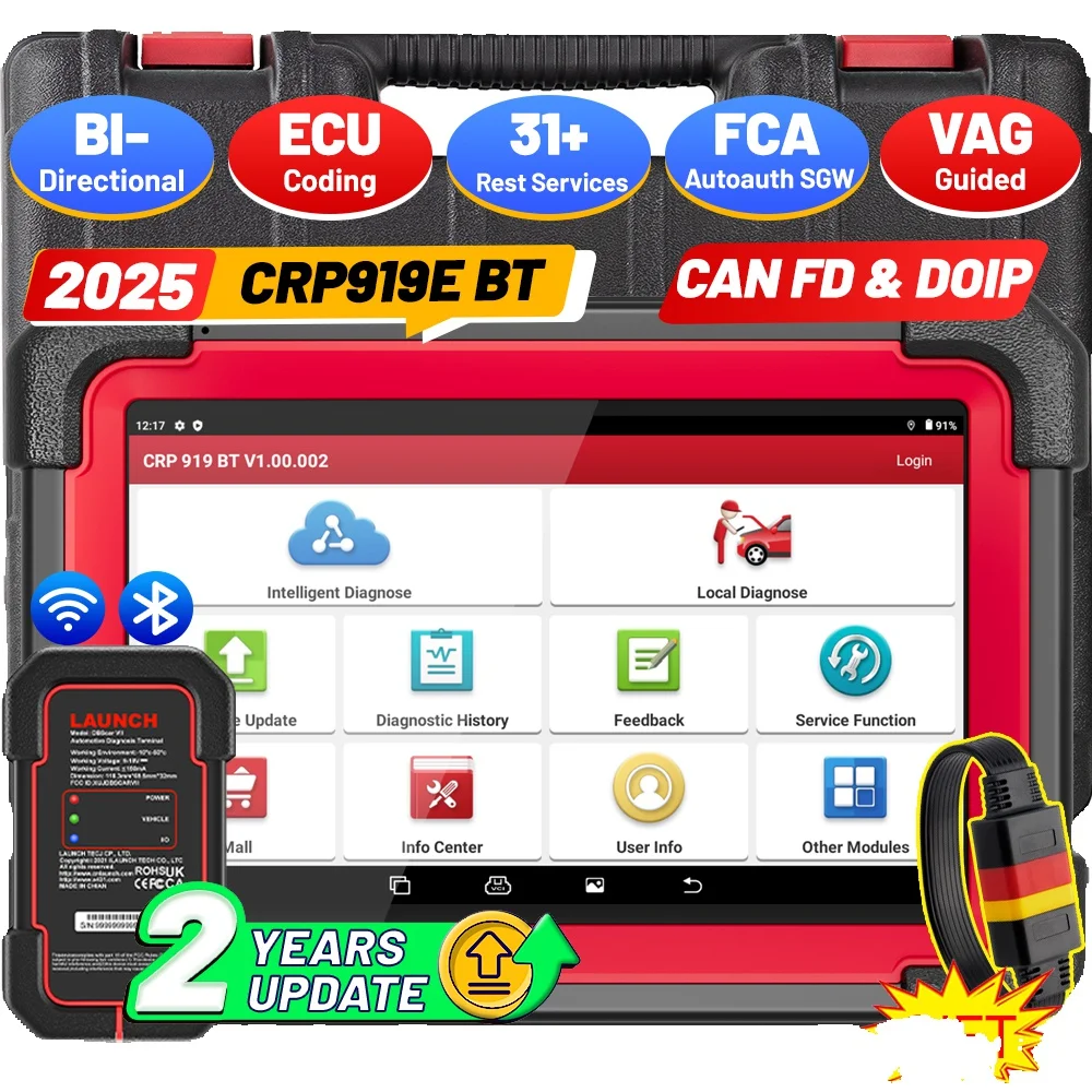 LAUNCH X431 CRP919E BT OBD2-Scanner CAN FD DOIP 31, Reset, komplettes System, ECU-Codierung, bidirektionale Diagnose-Scan-Tools für Autos