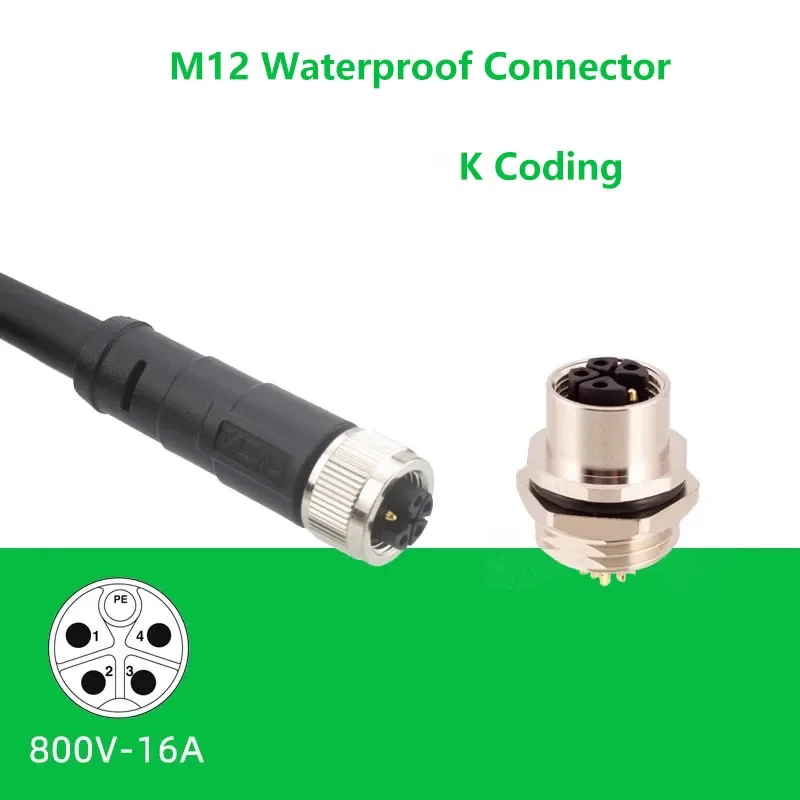 M12 K Coding Encoder Sensor Electric Waterproof Connector Adapter 3Pin 4Pin 5Pin Aviation Male Female Plug Socket 2+PE 3+PE IP67