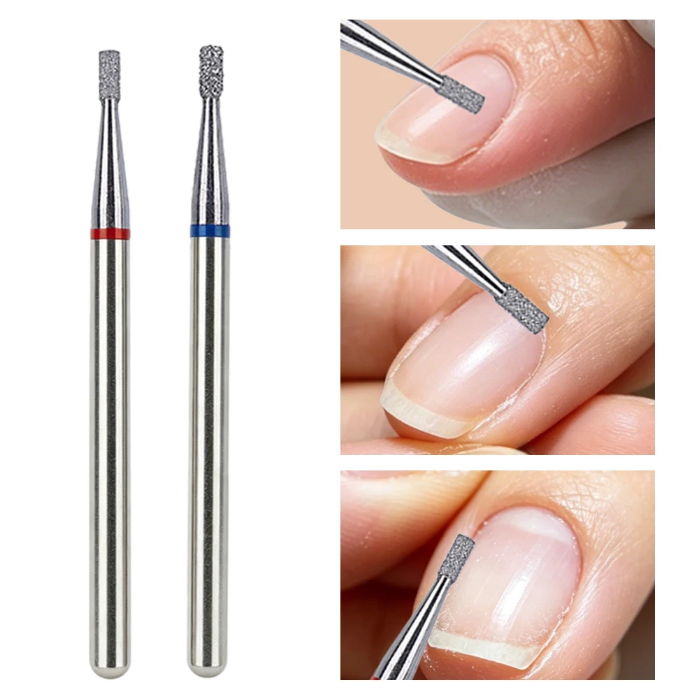 Diamond Cylindrical Nail Drill Bits 2Pcs – Electric File Sanding Heads for Cuticle Removal & Manicure Pedicure