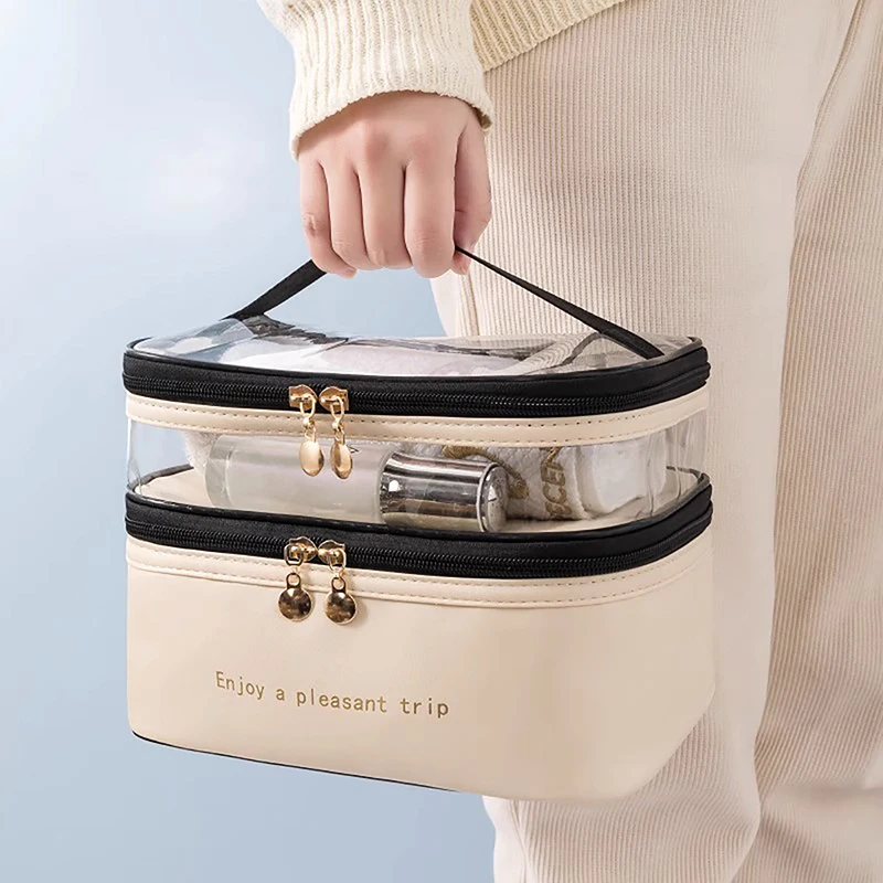 2024 Waterproof PVC Women Cosmetic Bag Portable Traveling Leather Toiletries Big Capacity Travel Makeup Organizer