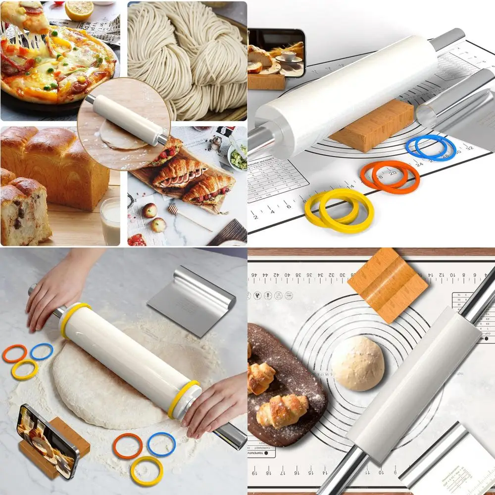 

18.5 Marble Pastry Rolling Pin Set with Baking Mat, Dough Cutter, and Stand