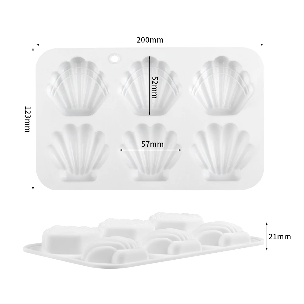 6 Pieces of Shell Mousse Biscuit Baking Mould Xianbei Chocolate Cake Mould Aromatherapy Candle Soap Silica Gel Baking Plate