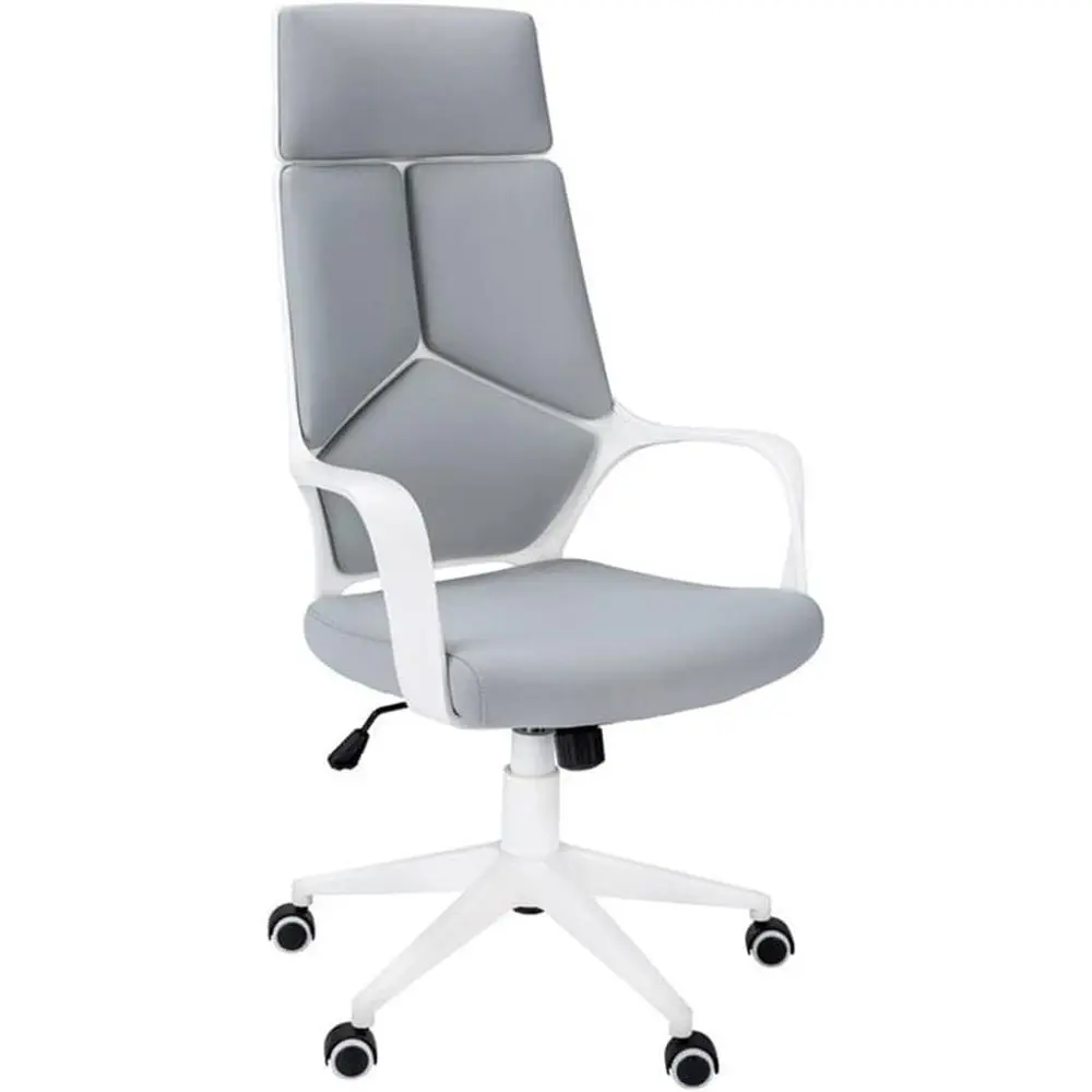 

Ergonomic Swivel Chair with Adjustable Height, Armrests, Fabric Seat, White and Grey, Modern Office Chair