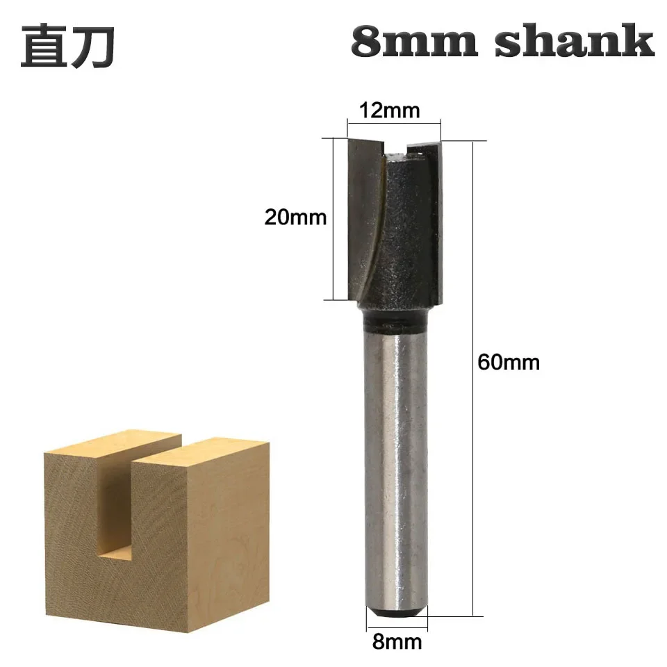 1PC 8MM Shank Milling Cutter Wood Carving 2 Flute Straight Bit Woodworking Tools Router Bit For Wood Tungsten Carbide End Mill