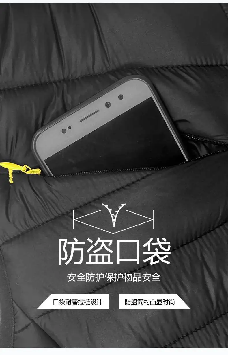 Jaqueta acolchoada leve masculina para baixo casaco de algodão térmico alternativo gola à prova de vento estiramento manguito segurança bolso com zíper