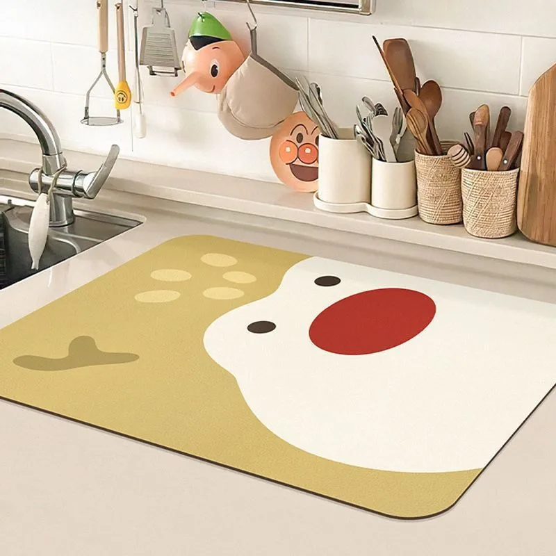 VIKAMA Diatomite Drying Mat Water Absorbing Fast Drying Anti-Slip Easy to Clean Coffee Machine Cute Snowman Santa Tree
