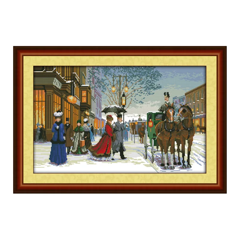 Twilight in foreign country,counted print DMC color 18CT 14CT 11CT Cross Stitch kits,embroidery needlework winter snow Decor