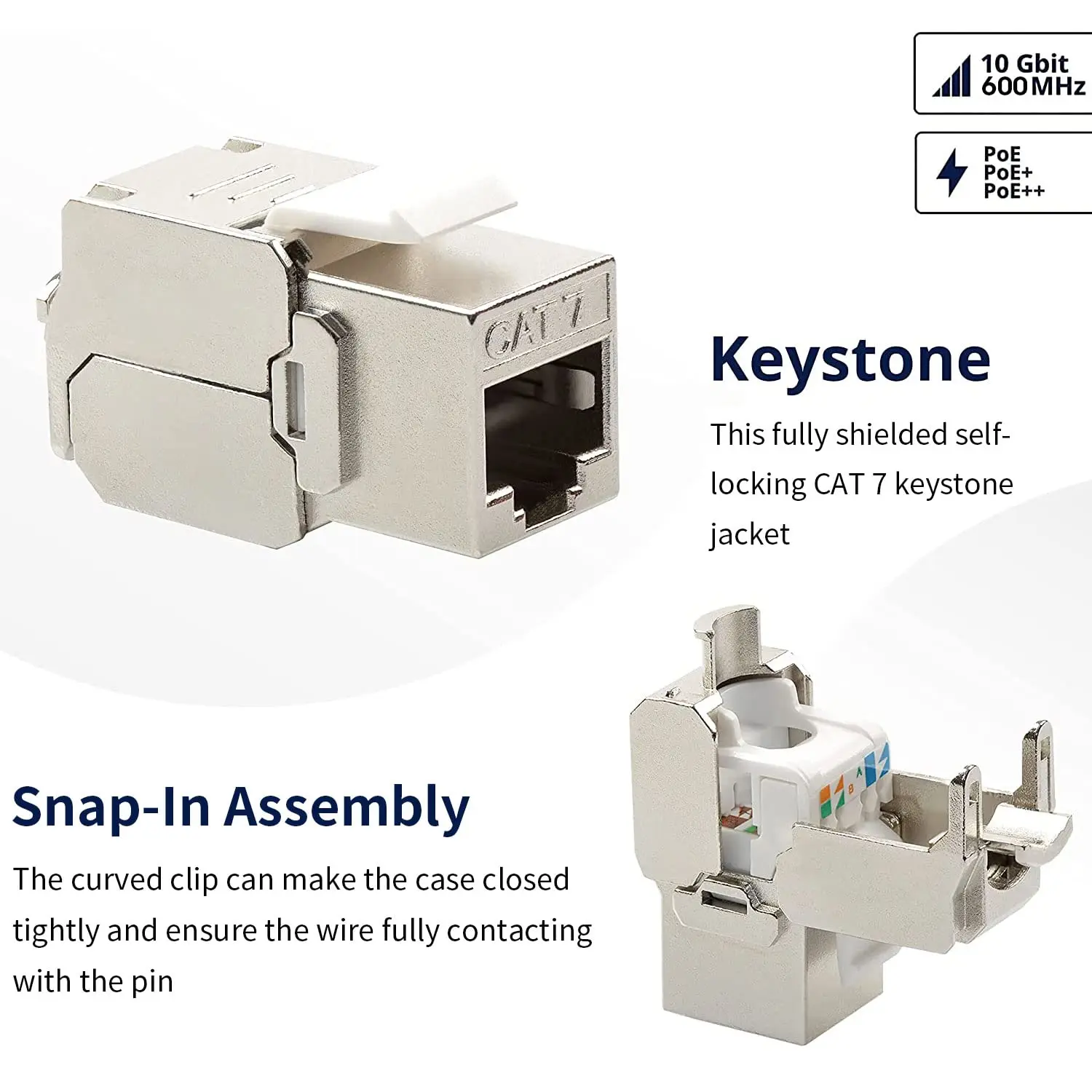 ZOERAX Cat6a Cat7 Keystone Jack Cat7 RJ45 STP Tool-Less Type Zinc Alloy Module Jacks Adapter Coupler for 22 to 26 AWG