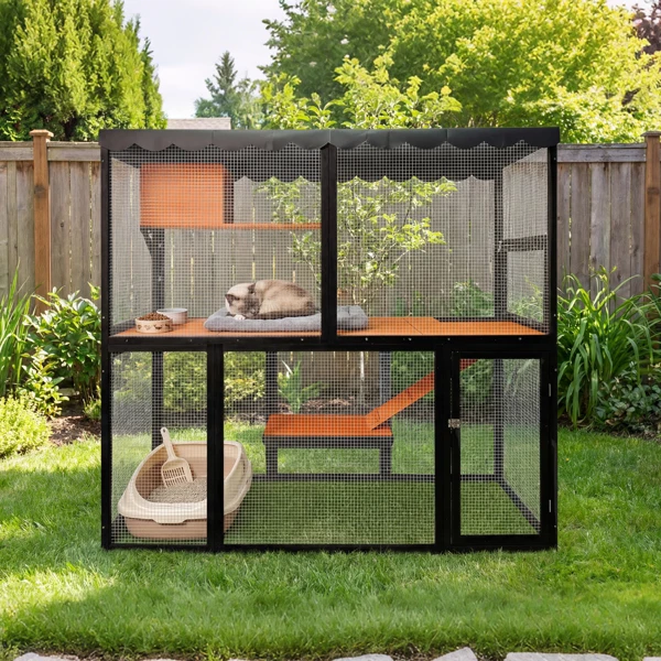 Wooden cattery outdoor cat cage large cat house, suitable for walking with multiple cats, indoor four-story cat cage house, with waterproof cover and ramp - does not support self-pick up and does not support designated warehouse delivery -13