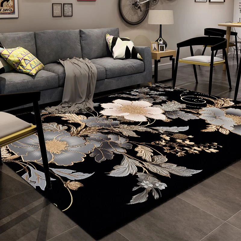 

Великолепный черный цветочный ковер для гостиной в европейском стиле роскошный декоративный ковер с принтом нескользящий большой коврик для спальни