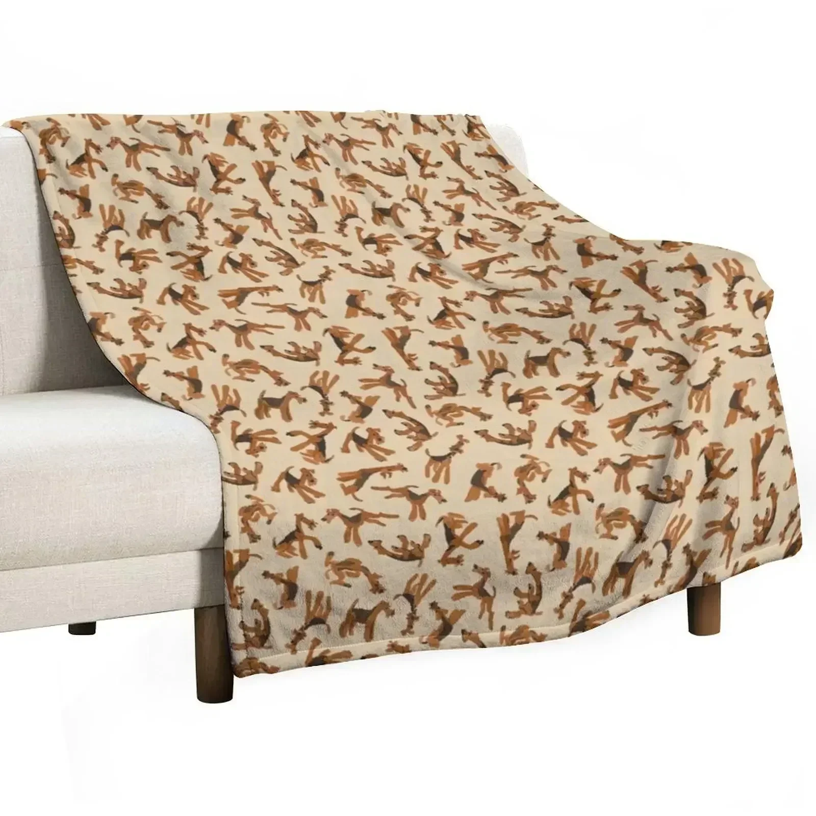 

A Romp of Airedales on Tan Throw Blanket For Travel Blankets