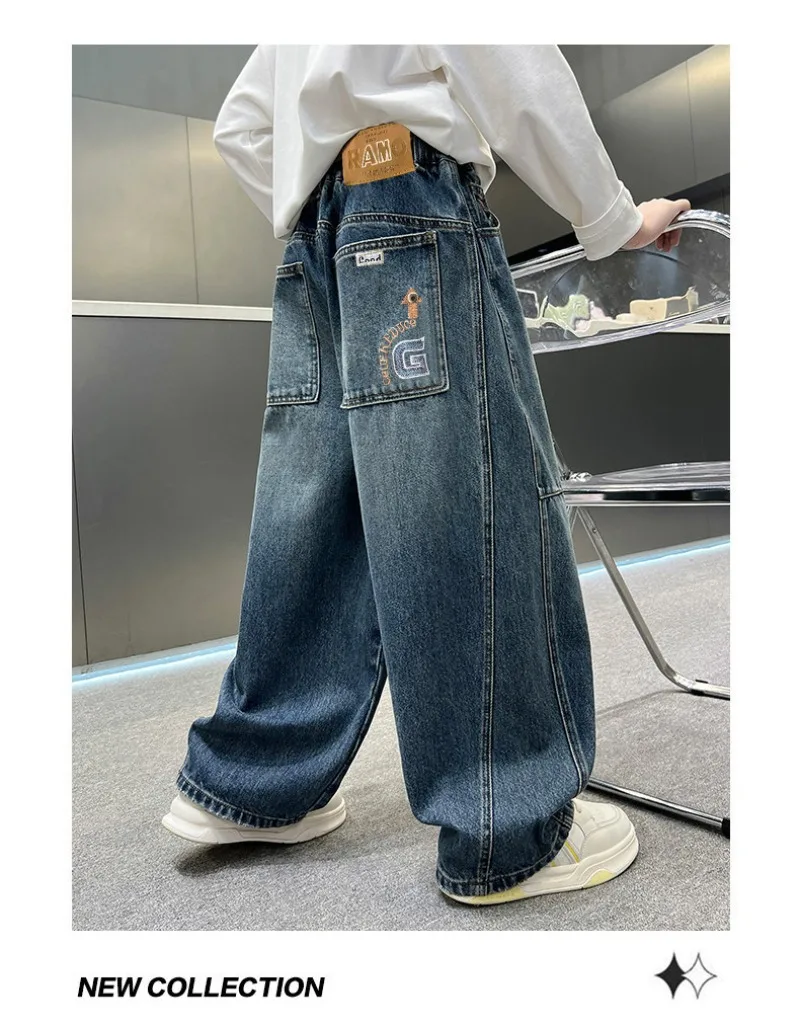 2026 Kinder-Jungen-Jeans UNITIM Herbst Kinder Jungen Gerade Denim-Hosen Lose Elastische Taille Junge Teenager Jungen Weite Hosen – Detail 14
