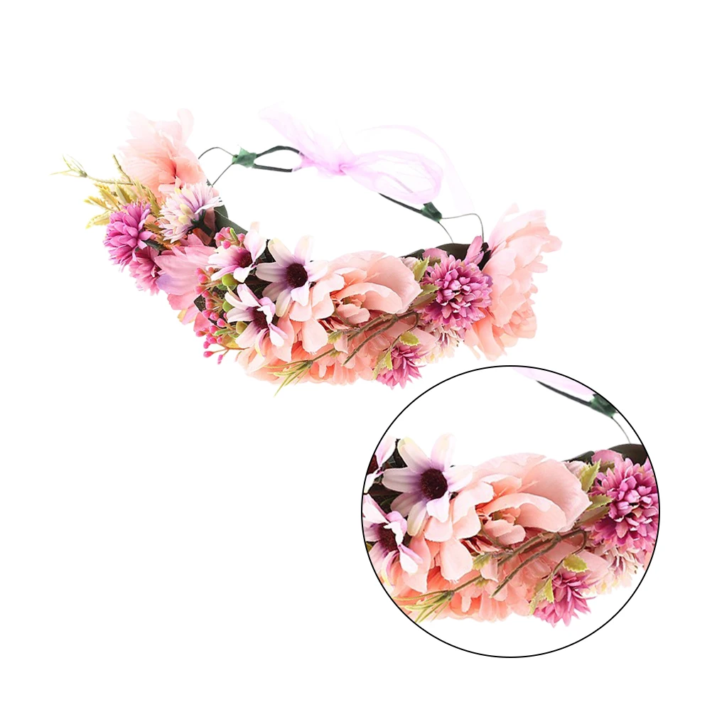 

Artificial Garland Headdress Fashion Flower Headband Pink Bridal Party Hair Hoop Lightweight Simulation Gifts Photo Props