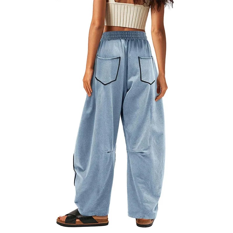 Women's sports pants, wide leg pants, straight leg spliced pants, women's pocket casual pants, commuting party casual pants