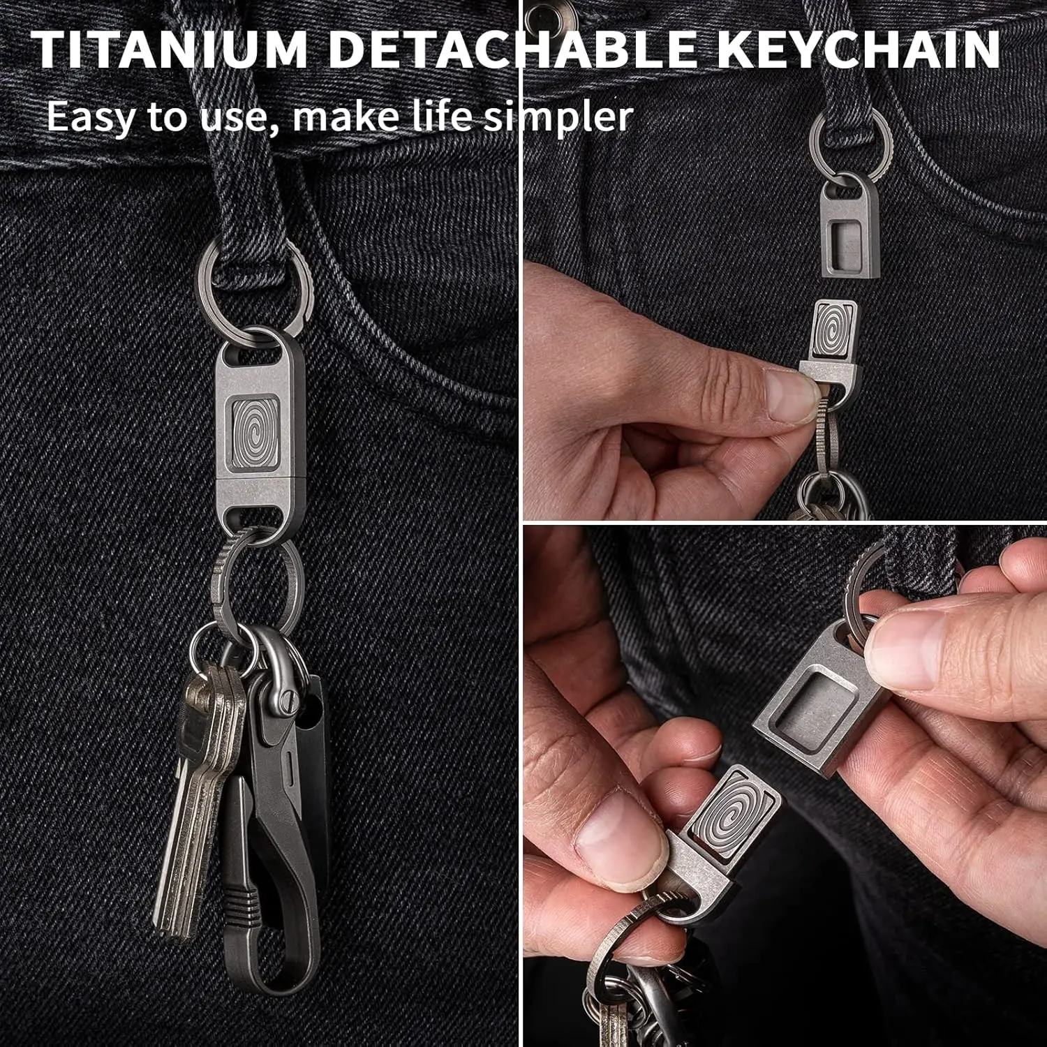 TIMULTI Quick Release Carabiner Keychain, Titanium EDC Pull Apart Detachable Keychain with Titanium Key Rings