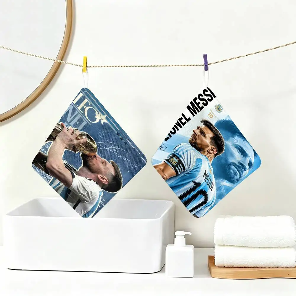 Legend football player M-Messi Hanging Design Hand Wiping Towel, Polyester Cotton Fabric, Universal for Bathroom Kitchen
