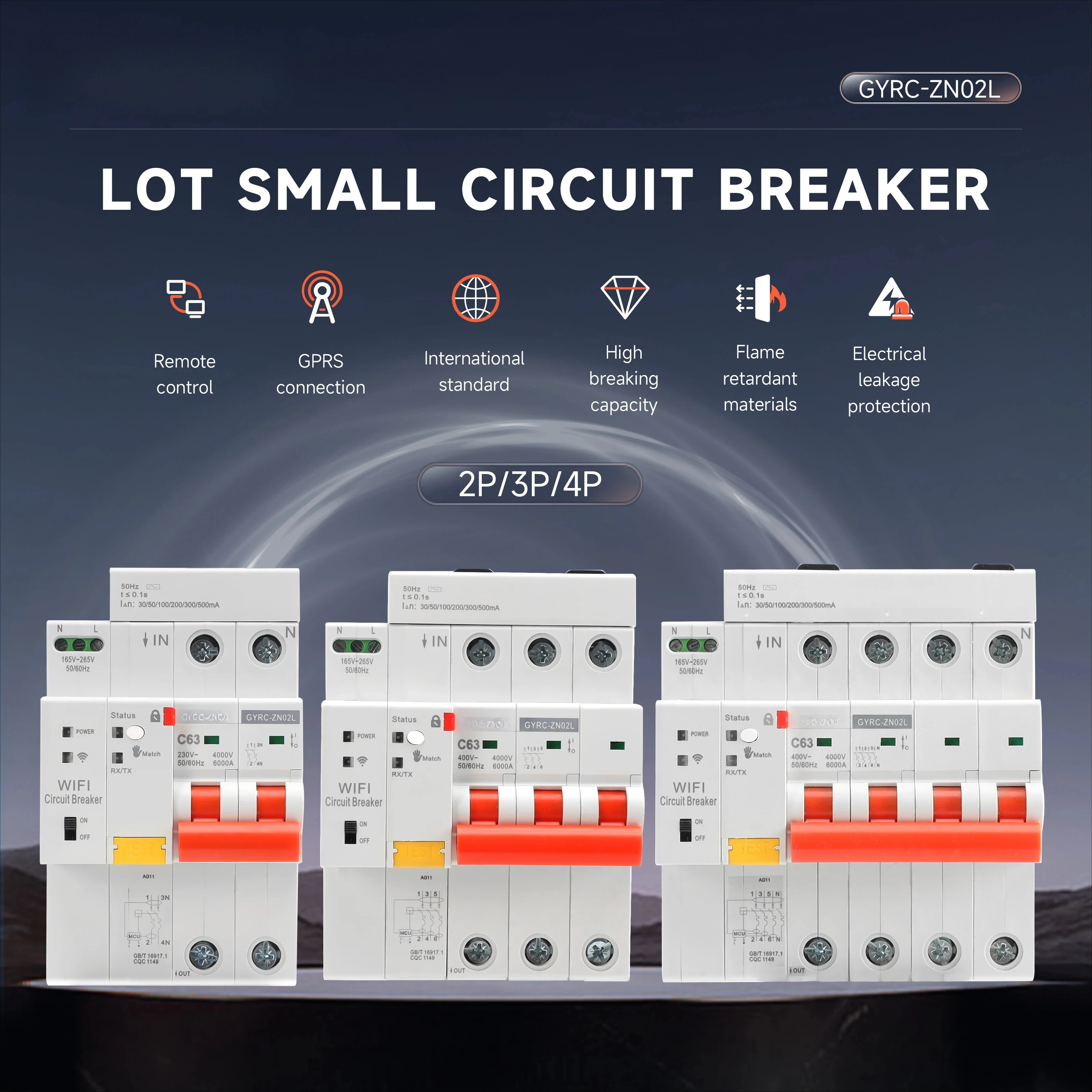 WiFi Circuit Breaker: APP/Voice/Timer Control, Works with Alexa & Google Home, Residual Current Device (RCD), 2P/3P/4P