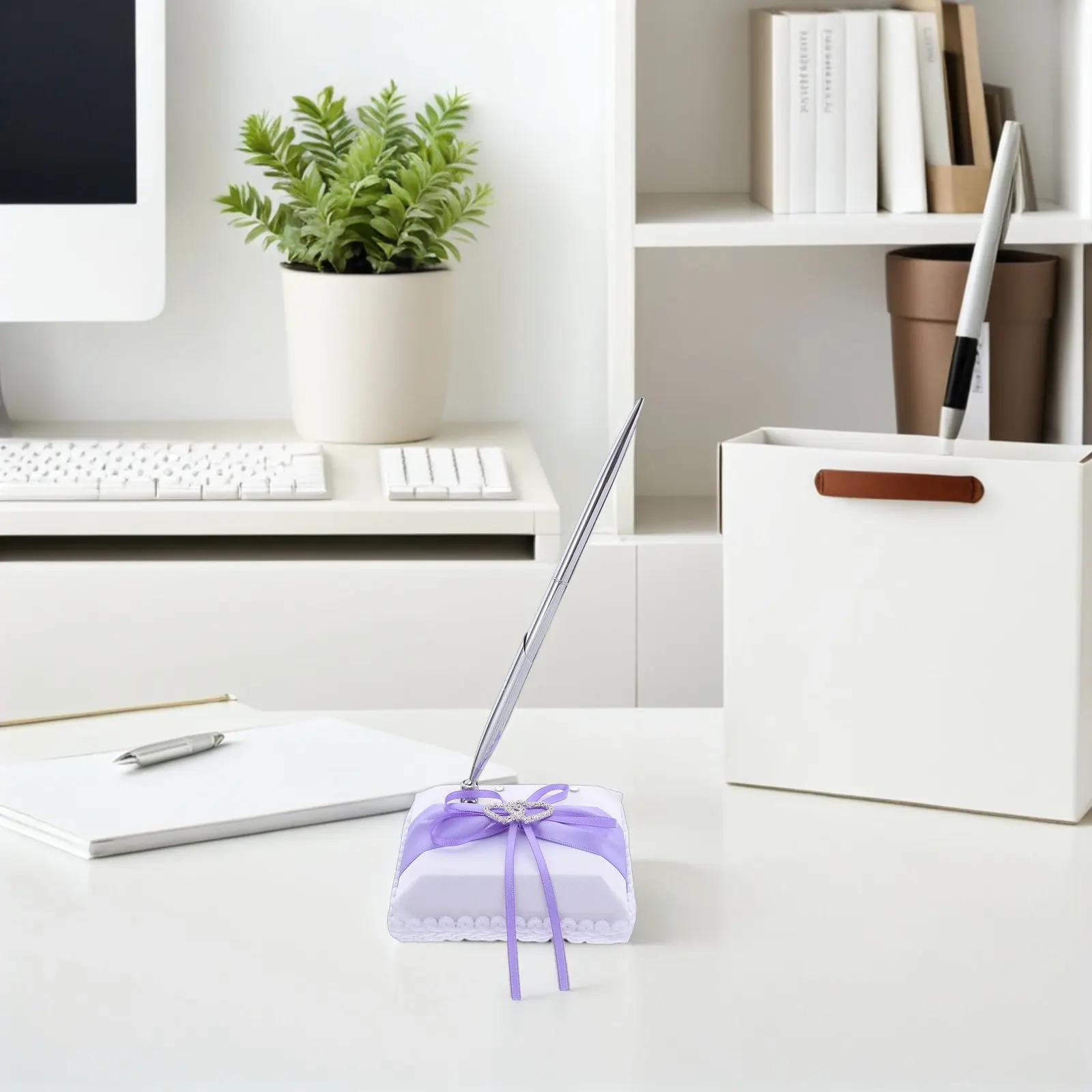 

Набор из 1 элегантной металлической ручки для подписи на свадьбу с держателем в форме сердца, шариковая ручка для книги пожеланий для свадебной церемонии и торжества