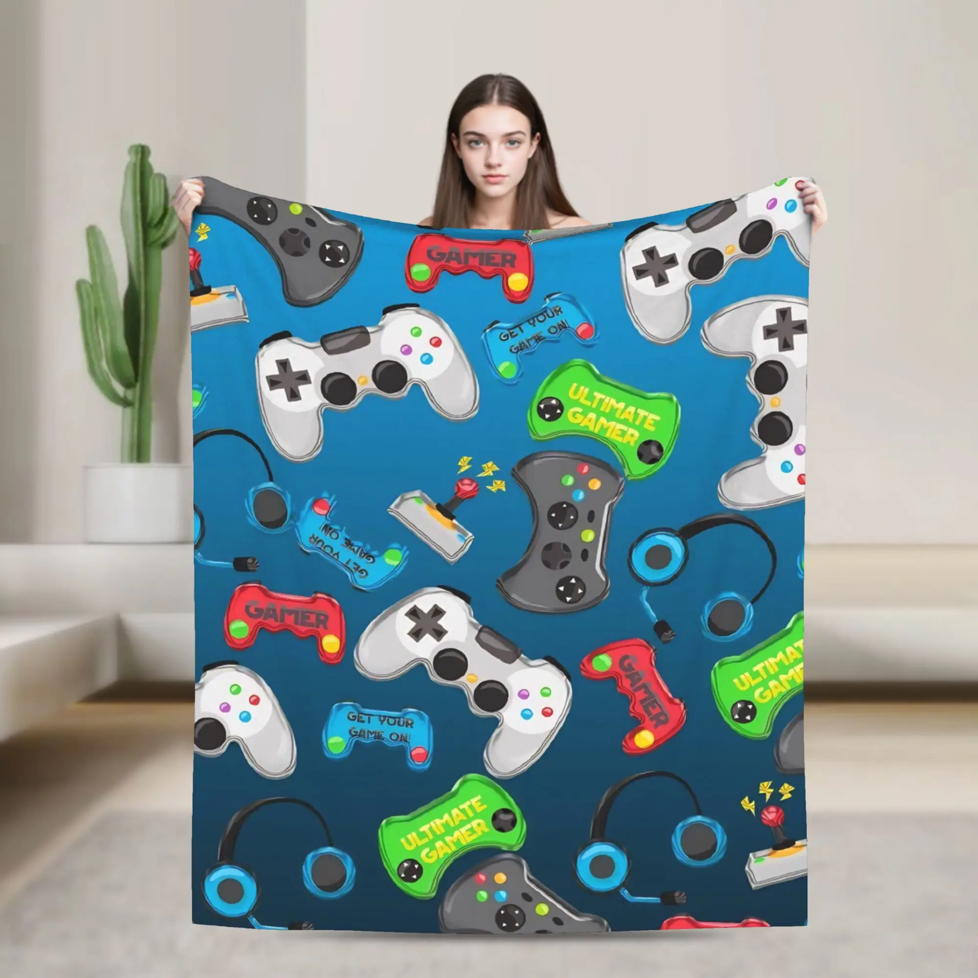 Games Console Handheld Blankets Velvet Spring Autumn  Multi-function Ultra-Soft Throw Blanket for Sofa Bedroom Bedspreads