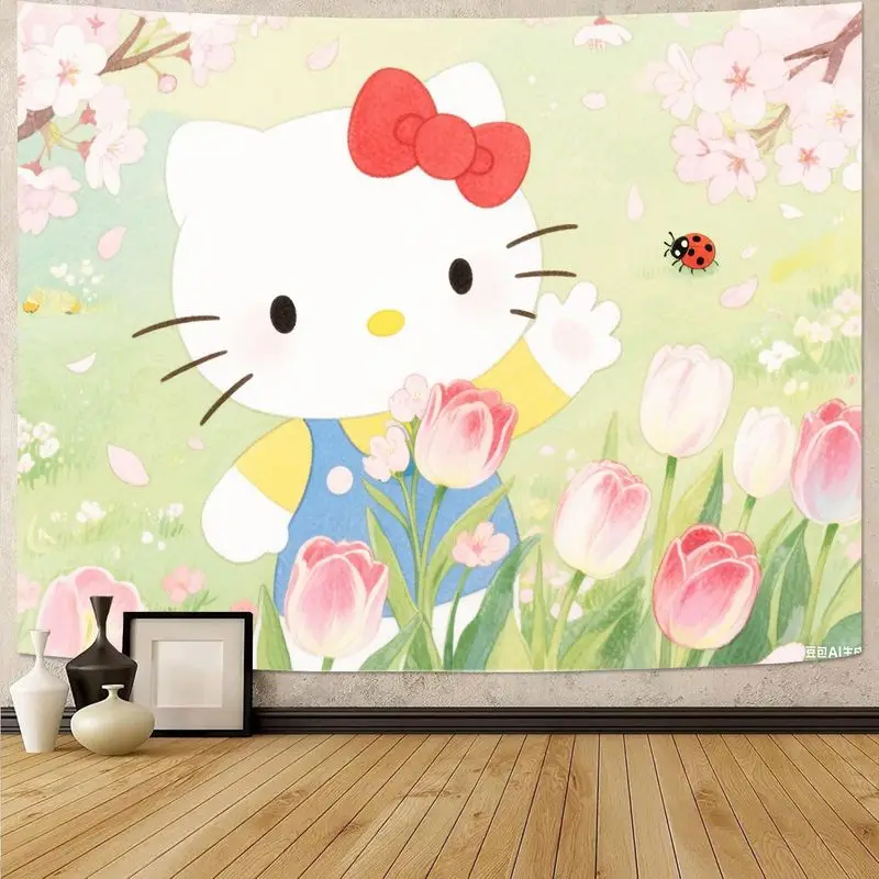

1PC Cute Cartoon Cat Floral Tapestry Vibrant Wall Art Home Decor for Living Room Bedroom Gift for Cat Lovers