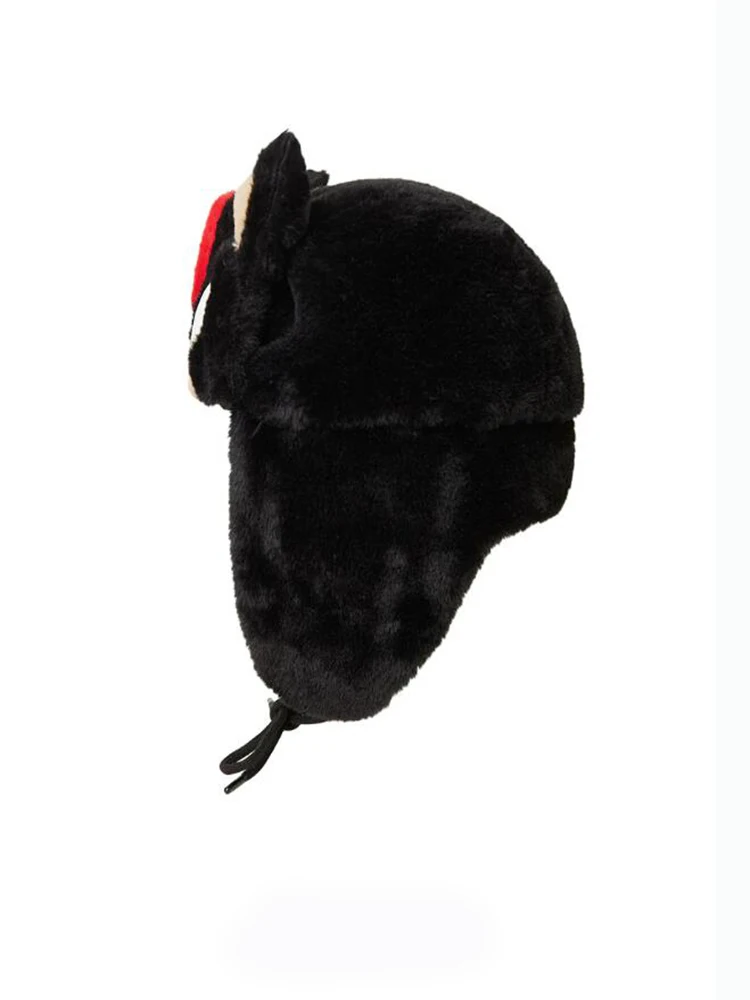Y2K Fashion Ushanka Hat Black Cartoon Hot Sale men's Winter
