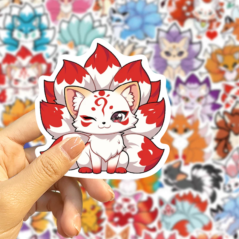 50PCS Cute Cartoon Nine-Tailed Fox Graffiti Stickers DIY Decorative Phone Case Suitcase Guitar Personalized Decal Kids Toys Gift