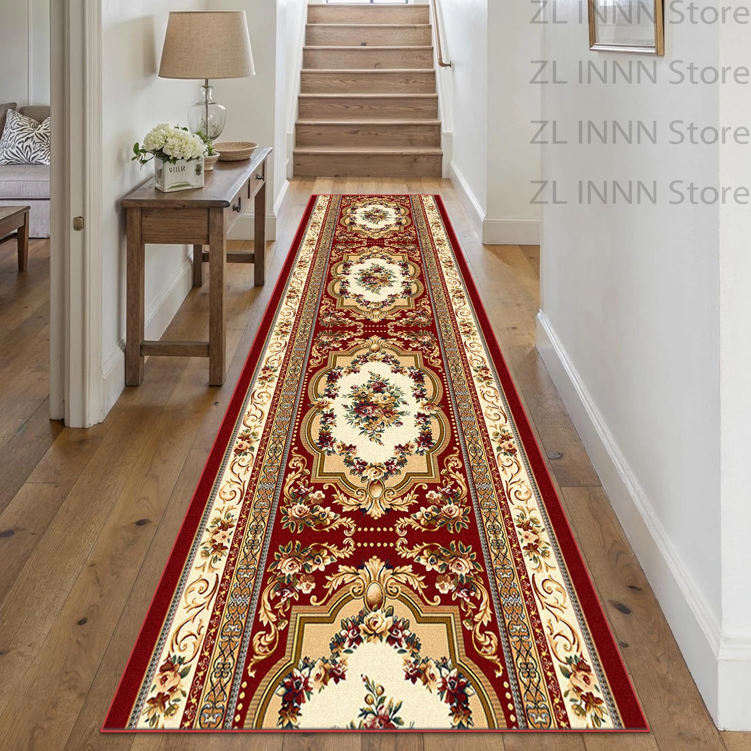 European Style Long Corridor Carpet Decoration Home Stairs Passageway Non-slip Runner Rug Red Color Customizable Mats Outdoor