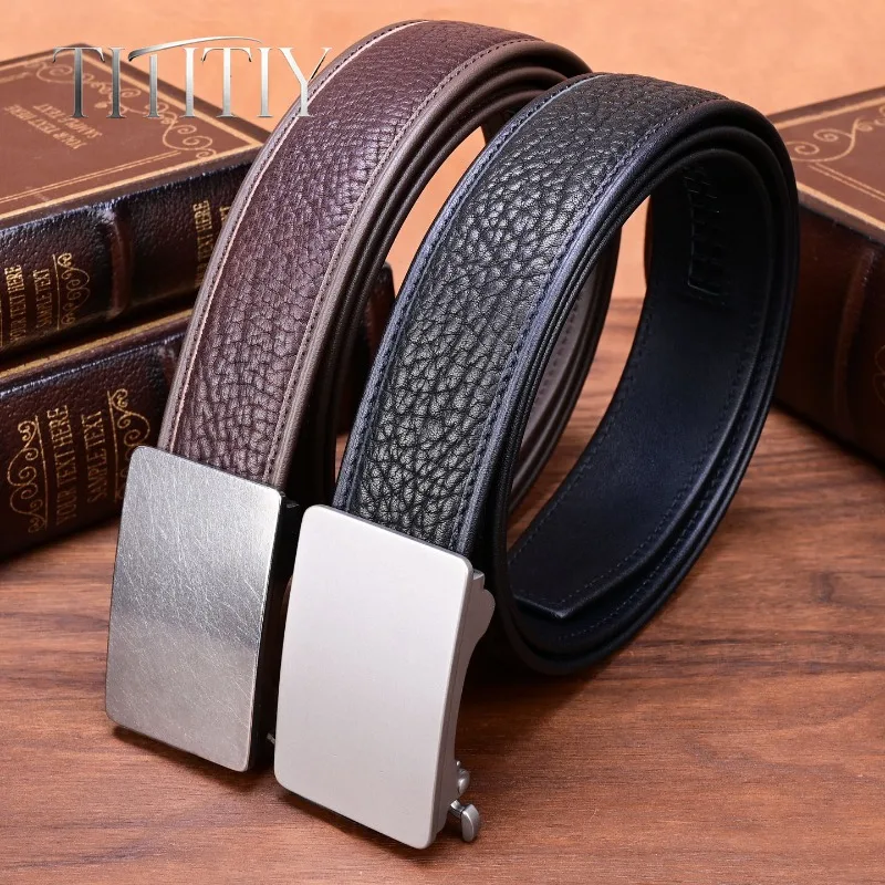 New Luxury Wild Cowhide Pattern Pure Titanium Automatic Buckle Belt Men Business Hypoallergenic Belt Buckle Head Top Grain 38mm