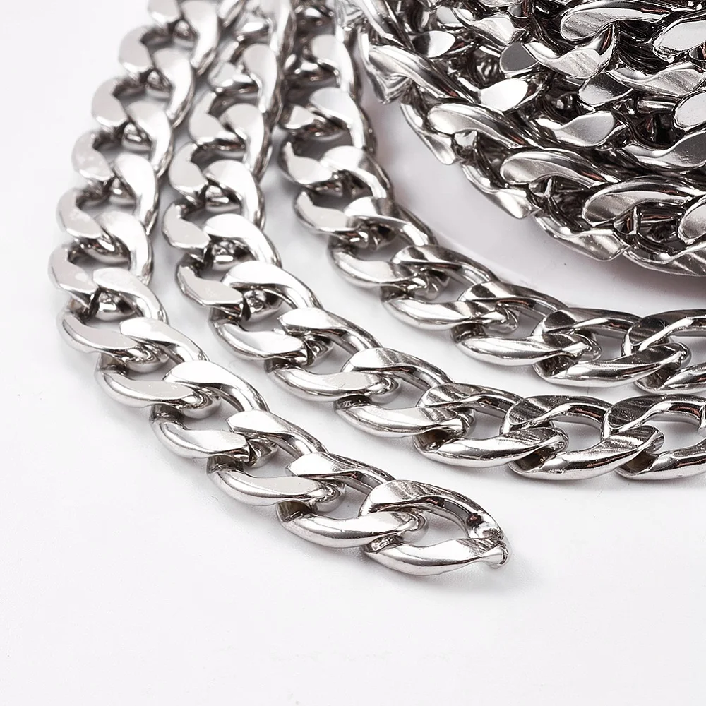 PandaHall 10m Tarnish Resistant 304 Stainless Steel Cuban Chain Roll for Professional Jewelry Making, Chunky Unwelded Link