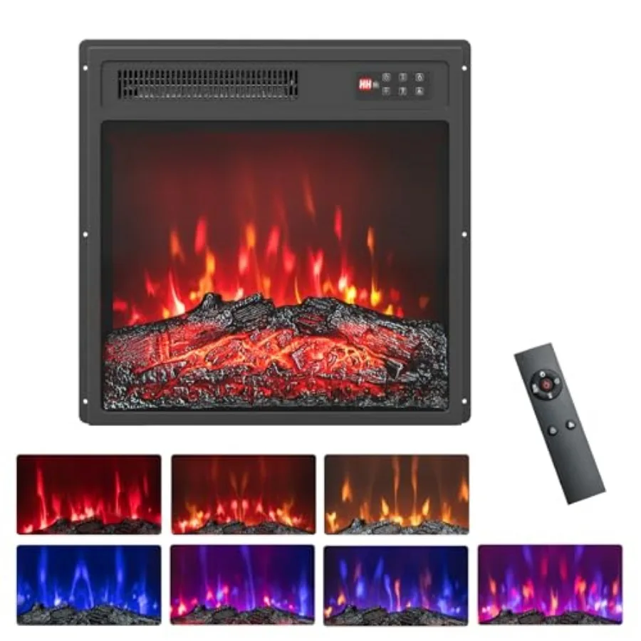 18 inserts de cheminée électrique avec conception encastrée pour une utilisation intérieure avec 7 effets de couleur de flamme réalistes, télécommande 8-Hou