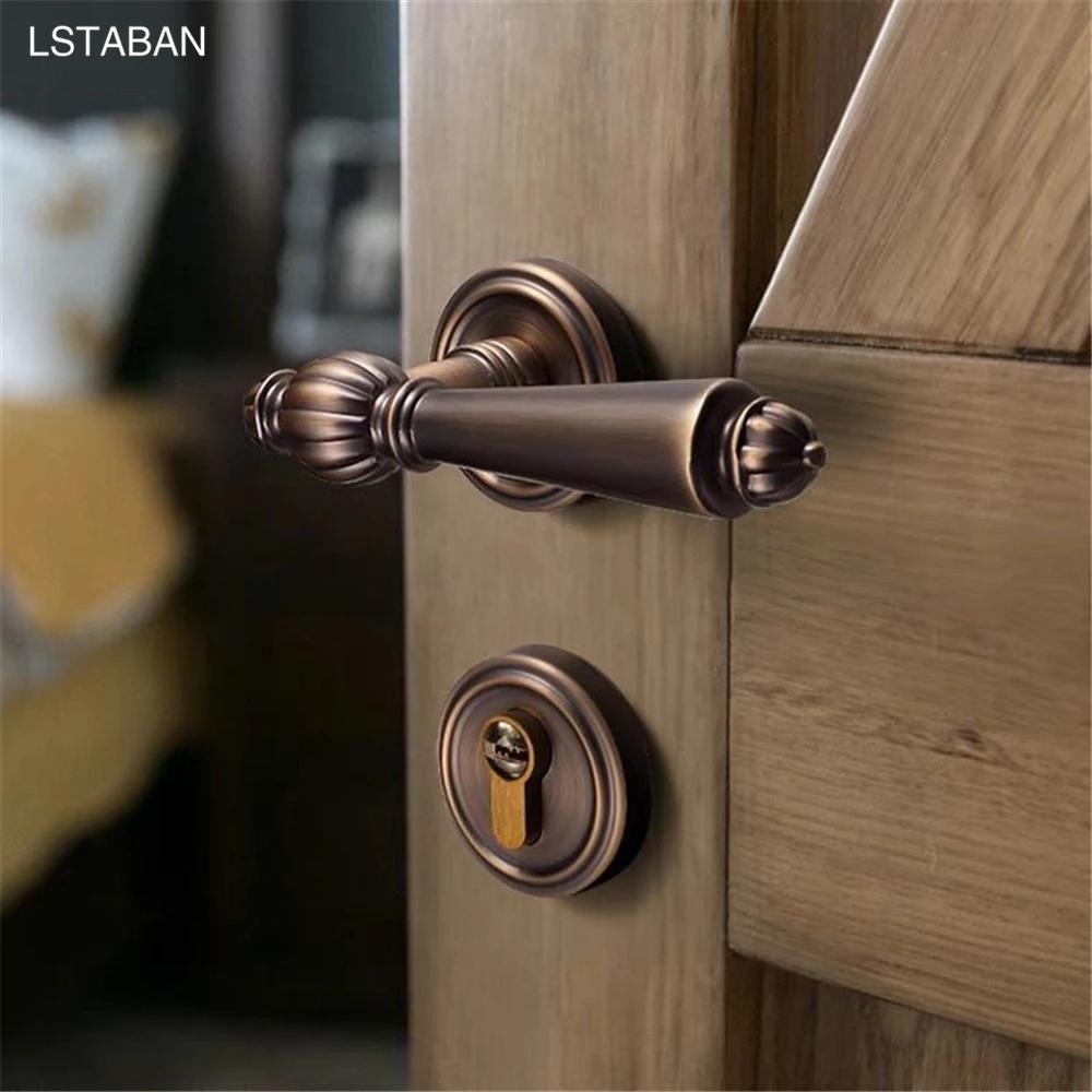 Fechadura de Maçaneta de Liga de Zinco Preto Fechadura de Porta de Segurança Silenciosa para Quarto Dividir Fechadura Mecânica de Ouro Fechaduras de Hardware para Móveis