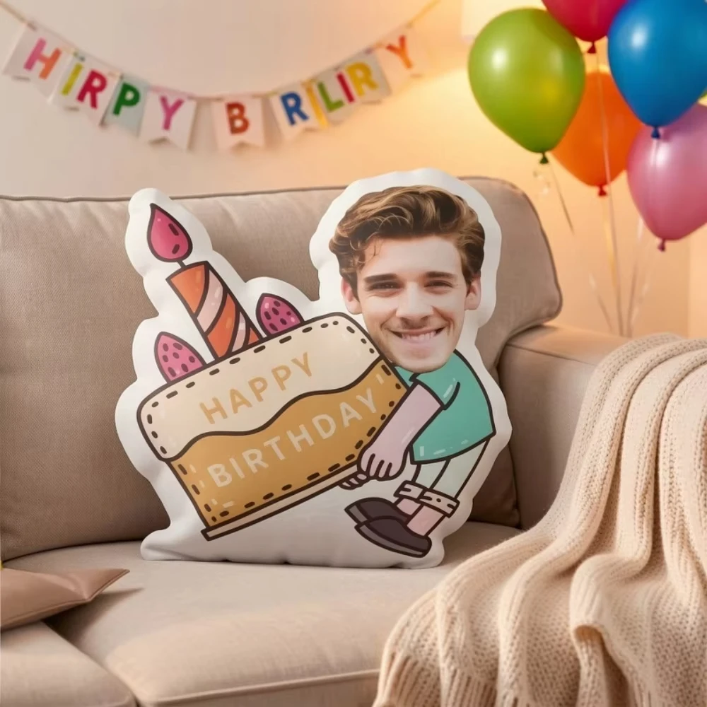 Customized Happy Birthday Cake Pillow - Personalized Photo Pillow, Perfect for Birthday Party Decorations, a Rational Choice