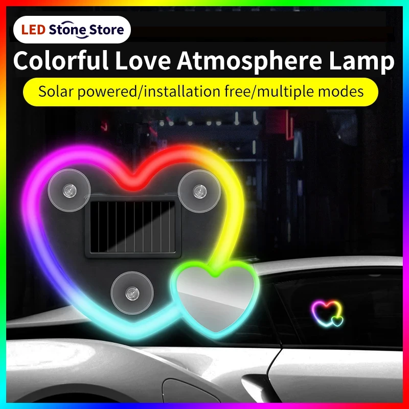 New car triangle colorful love neon lights, car mounted solar wireless decoration, interior atmosphere, car windows atmosphere L