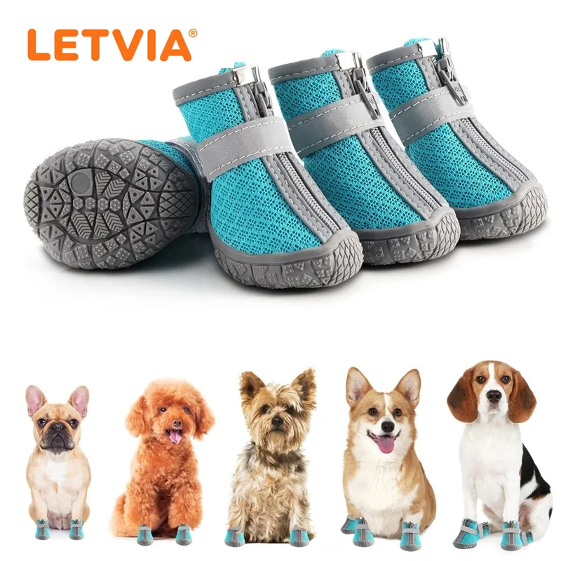 LETVIA Scarpe per cani Stivaletti per cani antiscivolo e traspiranti Scarponi da trekking per cani con cinghie riflettenti Scarpe protettive per zampe per cuccioli Pavimentazione calda