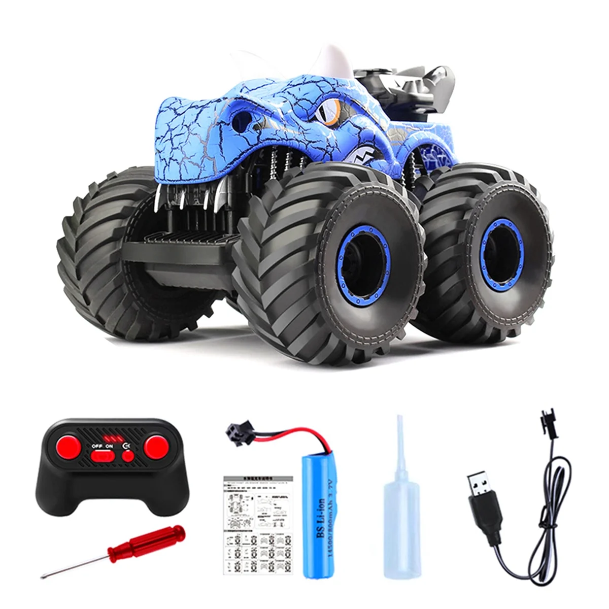 AAM-Remote Control Dinosaur Car Toys for Kid , 2.4GHz RC Truck with Light, Sound, Terrain Rechargeable RC Car Blue