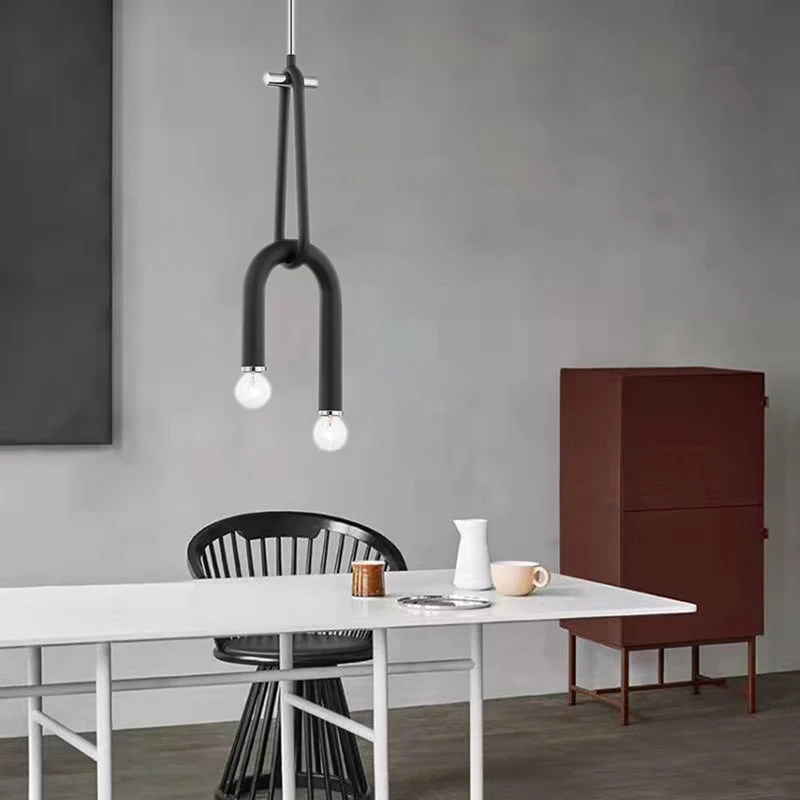 Modern Creative 2 Bulbs Ceiling Light Adjustable Height Black Gold Metal Restaurant Kitchen Bedside Light Fixtures Drop Shipping