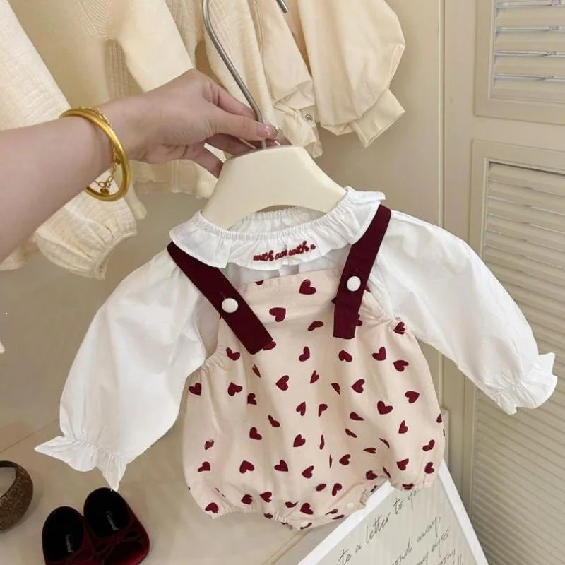 Baby Girl Fall Set Princess Bodysuit Baby Toddler Doll Shirt Cute Sweet Heart Overalls Girls Elegant Nice Wear