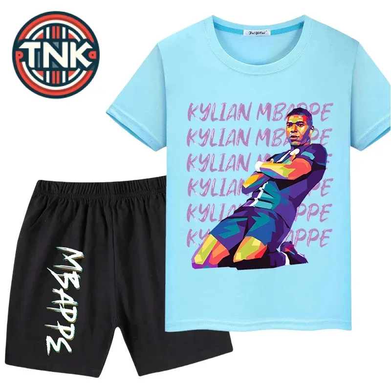 

Mbappe Avatar print summer children's clothing boys casual T-shirt pants 2-piece sports short-sleeved suit
