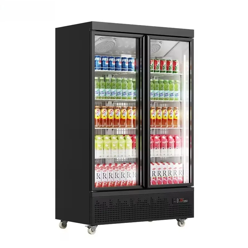 باب زجاجي تستقيم الفريزر من الدرجة التجارية مع التحكم الرقمي في درجة الحرارة لعرض المواد الغذائية المجمدة في المتاجر المريحة