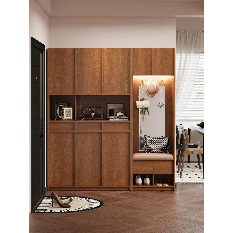 

Door entry shoe cabinet storage cabinet integrated against the wall large capacity solid wood high cabinet medieval door locker