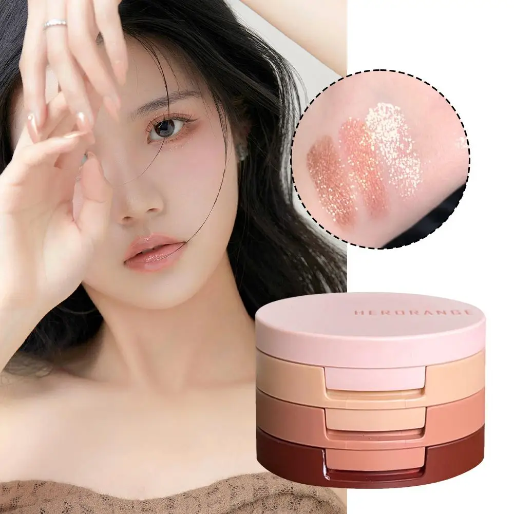 Blush e iluminador para mulheres, maquiagem para contorno facial, glitter em pó, paleta de matiz, vermelho, 3 em 1, Q7N2