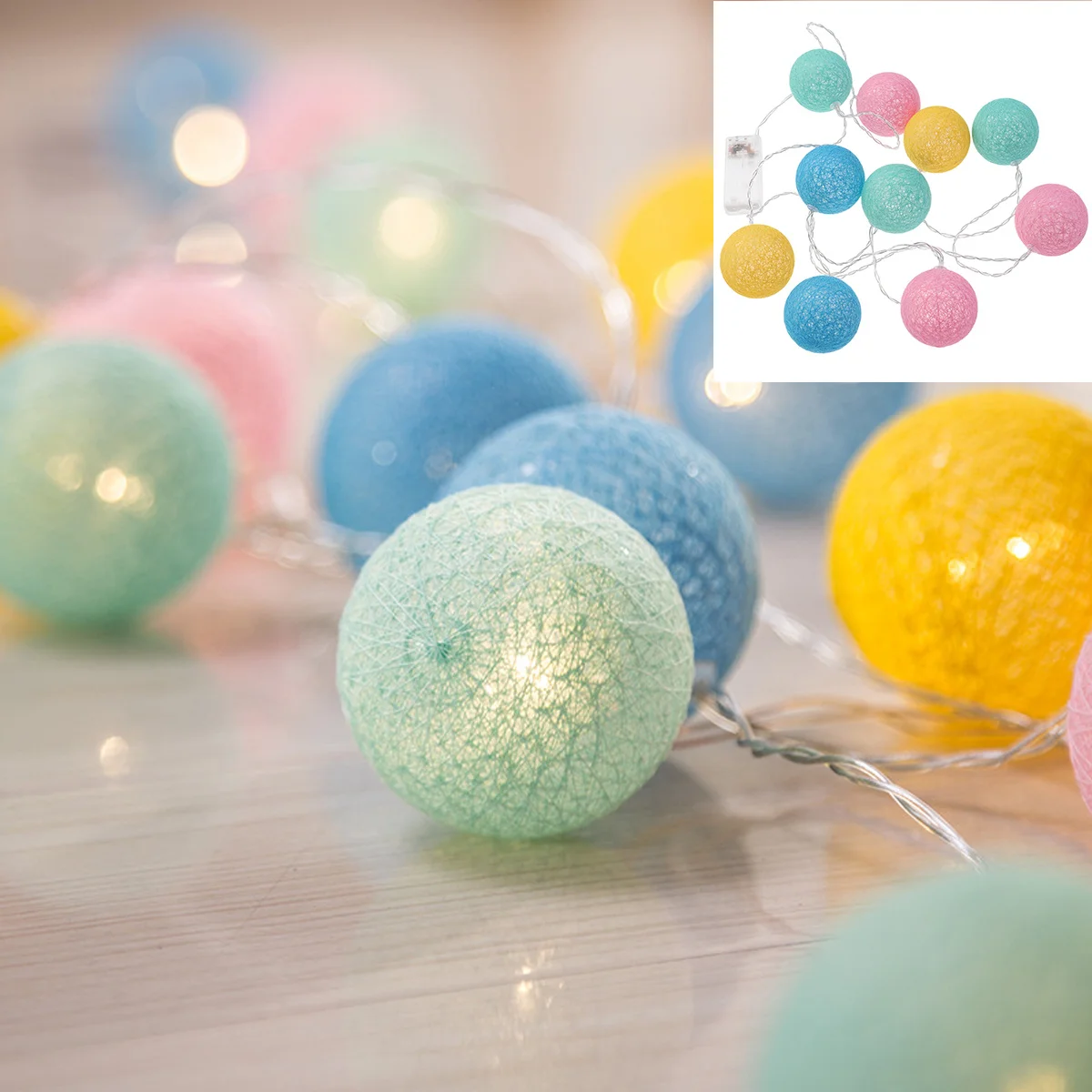 LED ضوء سلسلة الحلوى الملونة خيط القطن الكرة مهرجان حفلة عيد الميلاد الديكور رومانسية ضوء دافئ صور الدعامة المرحلة