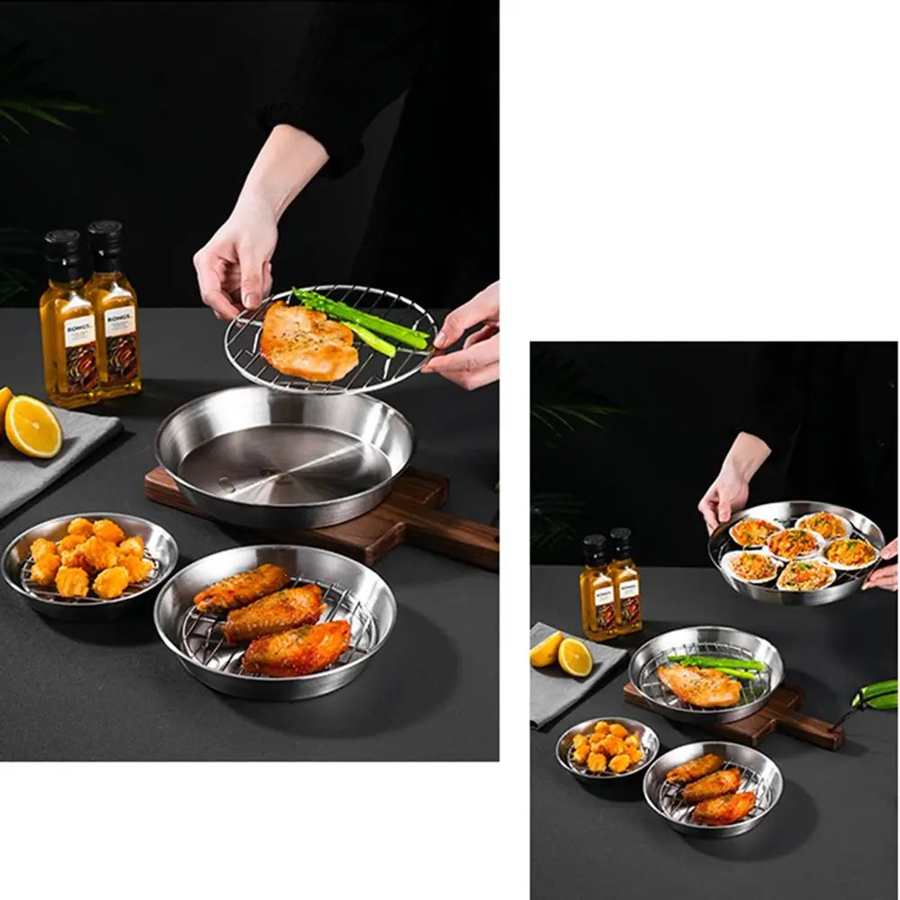 304 Stainless Steel Air Fryer Baking Tray Non-stick Elevated Mesh Air Fry Basket Food-Grade Heat-resistant Circular Drain Pan