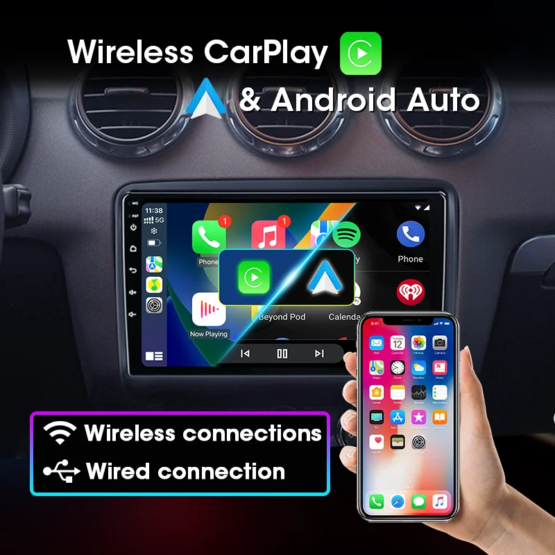 أندرويد السيارات Carplay لأودي TT MK2 8J 2006 - 2014 أنظمة السيارة الذكية راديو مشغل وسائط متعددة الملاحة ستيريو 2 Din DVD