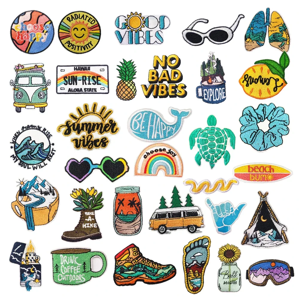 Ironing Patches Fashion Cute Camping Style Sunglasses Hiking Shoes Cloth Stickers Embroidered Tents and Sunrises Iron on Patches