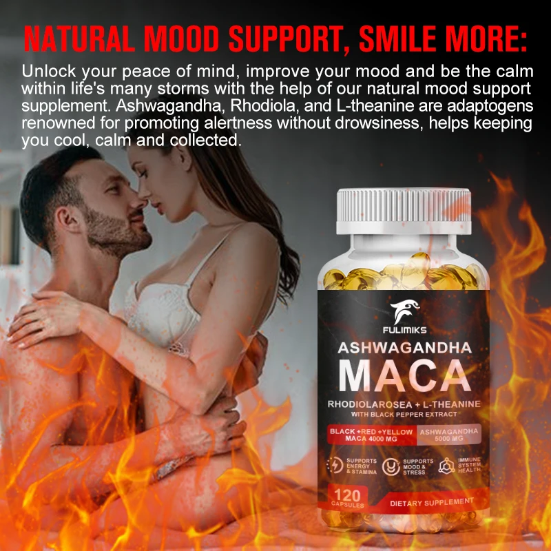 Ashwagandha Maca Root Capsules Supplement - Assists with Stress, Mood & Thyroid Health - Maca Pills Fenugreek Capsules