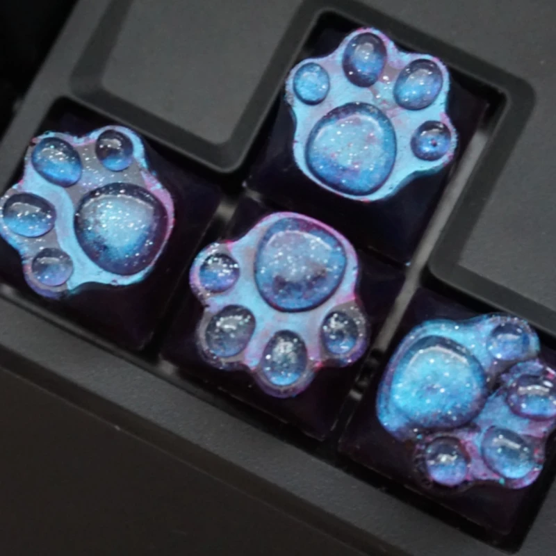 Cute Star River Cat Paw Keycap Decoration Resin Drip Artisan Anime Cross Mechanical Shift Blue Starry Sky Mechanical Keyboard